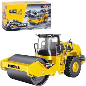 1/60 Scale Metal Large Road Roller Toy, Metal Construction Vehicles Model Toy, Outdoor Sandbox Car Toys, Birthday Gift Toddler Boy Kid Child