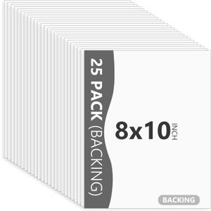 25 Pack Backing Boards Only - 8x10 Uncut White Mats Matboards, Acid Free Backerboards for Art Prints, Ideal for Photos/Pictures/Prints/Frames/Arts