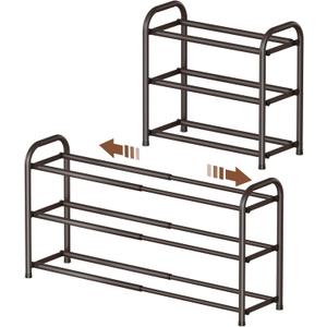 Gonfoam 3-Tier Expandable Shoe Rack,Adjustable Shoe Shelf Storage Organizer Heavy Duty Metal Free Standing Shoe Rack for Entryway Closet Doorway (Bronze)