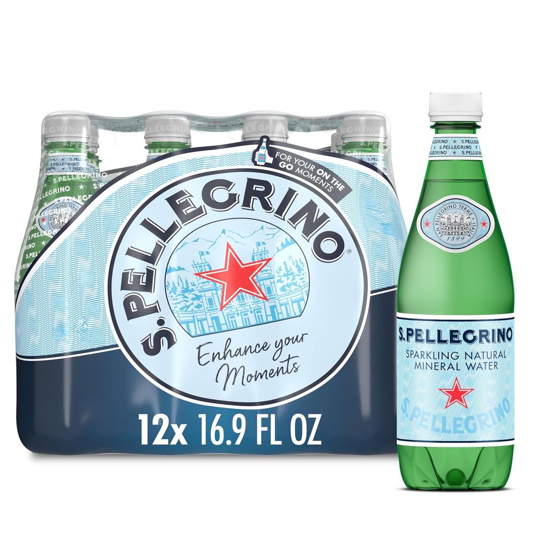 S.Pellegrino Sparkling Natural Mineral Water, Plastic Bottles, 16.9 Fl Oz (Pack of 12) (EXP 01/31/27)