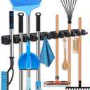 HYRIXDIRECT Broom Hanger Wall Mount Broom and Mop Organizer Wall Hanging Garden Tool Organizers Rack Garage Laundry Room Organizations and Storage with Hooks Heavy Duty (Black2)