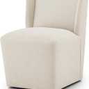 Upholstered Dining Chair with Casters Wingback Modern Side Armless Deskchair with Rollers for Diningroom Bedroom Livingroom Reading Room,Cream Beige, count of 1