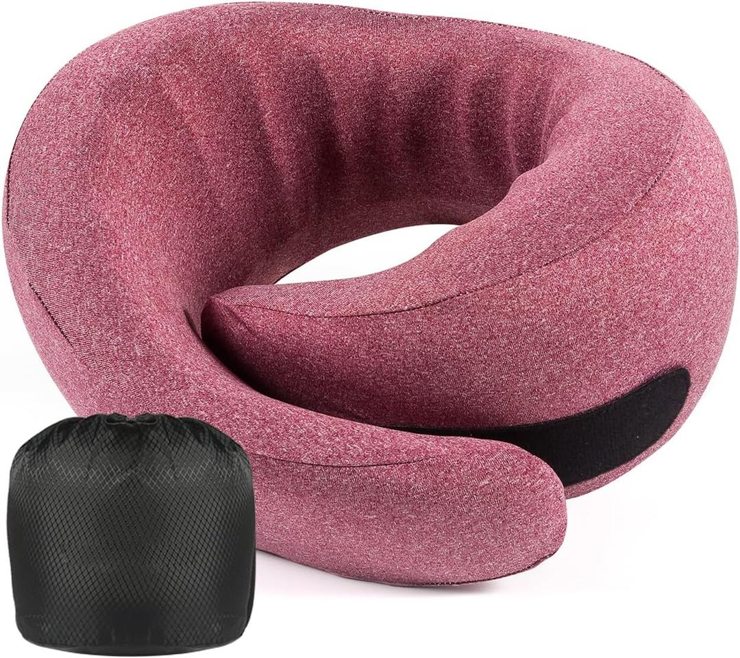 WANDER PLUS Travel Pillow, 100% Pure Memory Foam Travel Neck Pillow Airplane Neck Support Ergonomic Design Best for Sleeping Plane Car Train Office Flight for Adults Violet
