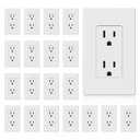 ELEGRP Matte White Standard Decorator Electrical Wall Receptacle Outlet, 15A 125V, 2 Pole 3 Wire, Non-Tamper Resistant, NEMA 5-15R, Self-Grounding, Wall Plate Included, UL Listed, 20 Pack