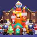 9.8 FT Christmas Inflatable Candy Castle, Blow Up Decorations with Soldier Santa Reindeer Penguin Snowman Christmas Tree, Built-in Colorful LED, Christmas Outdoor Decor for Yard Garden Party