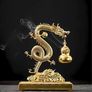 Golden Chinese Dragon Incense Holder Dual-Use Metal Feng Shui Decor with Hanging Gourd Cone Incense Burner & Hidden Stick Holder  Spiritual Aromatherapy Gift for Meditation, Home & Office Decoration