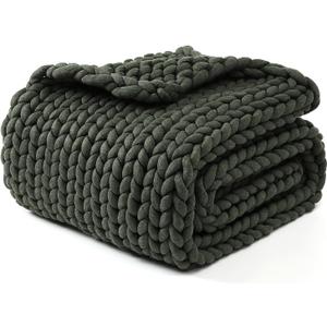 YnM Chunky Throw Blanket, Medium-Weight, Hand Knitted, Skin Friendly, Ventilated and Breathable, Machine Washable, Home Dcor Piece for Couch, Sofa and Bed (Olive, 40x50 Inch)