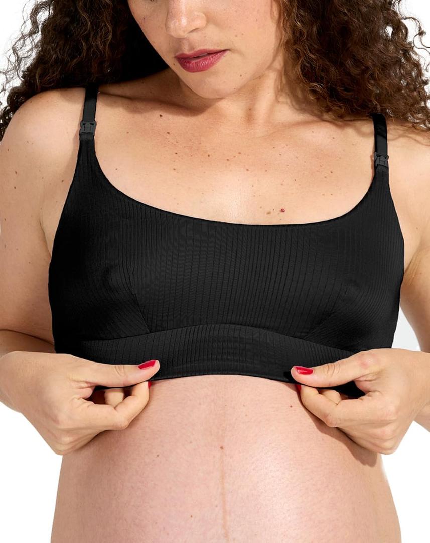Bodily Everything Bra for Pregnancy, Nursing & Breastfeeding, Soft, Stretchy, Maternity & Sleep Bra with Nursing Access (Black)