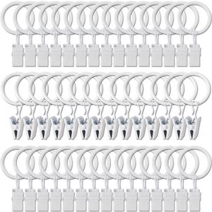 44 Pack Metal Curtain Rings with Clips, Drapery Clips with Rings, Drapes Rings 1 inch Inner Diameter, Fits Diameter 5/8 inch Curtain Rods, White