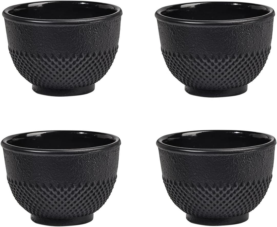Sungmor Cast Iron Black Teacups, Set of 4 & 5 oz - Japanese Tea Cups with Enamel Interior, Traditional Gongfu Tea Set, Durable Heat-Retaining Tetsubin Style Drinkware