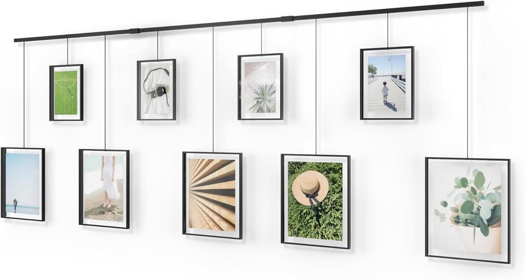 Umbra Exhibit Wall Frame with Metal Rod for Hanging-Rimless Design-Suitable for Living Room, Bathroom, Bedroom, Entryway and More, Black