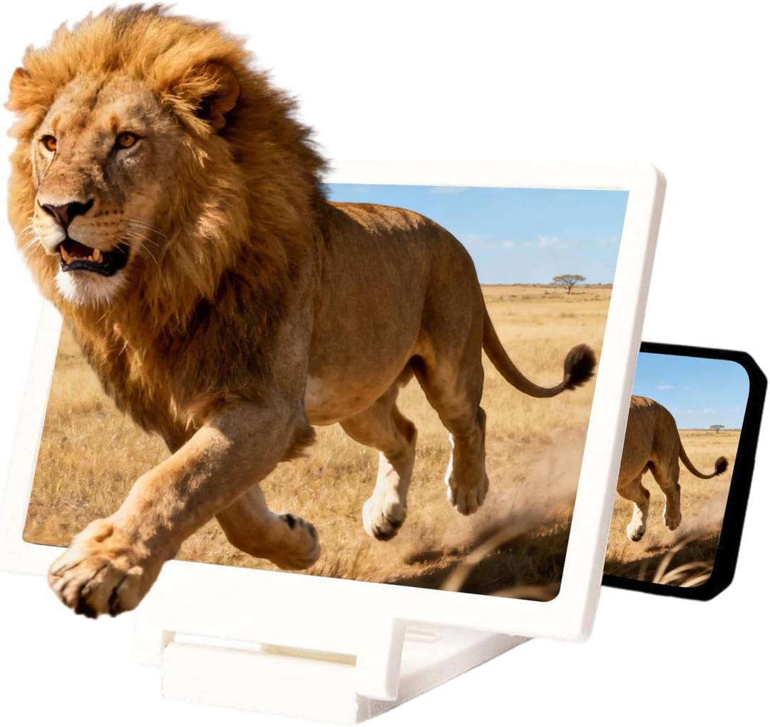 Smartphone Screen Magnifier, 3D HD Foldable Amplifier, Phone Stand with, Adjustable Angle Gift for Mom Dad, Family Portable Universal Enlarger Movies Gaming Video (White)