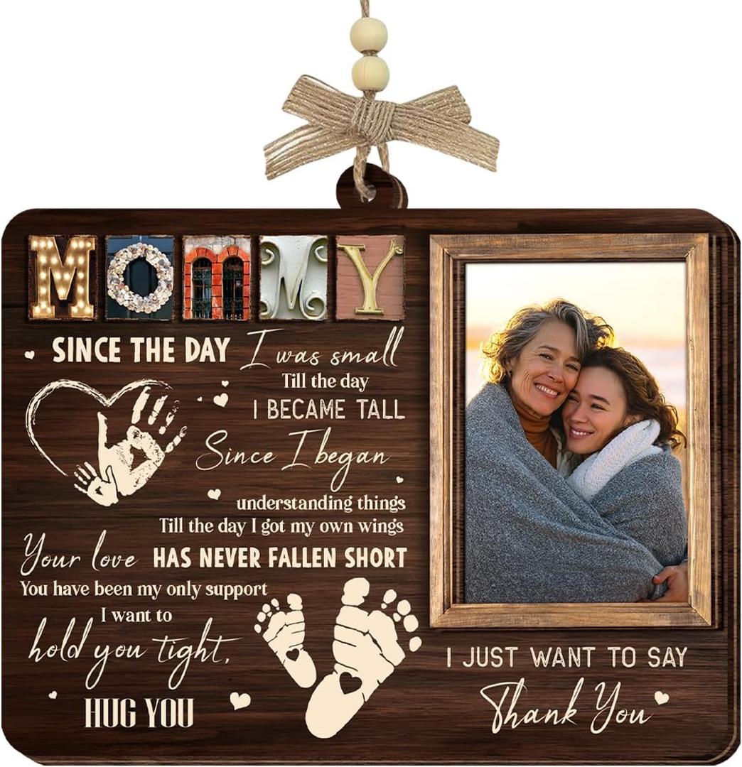 3 x Tiny Detalles Mothers Day Gifts for Mom from Daughter Son, Wooden Picture Frame Ornament, Grandma Gift, Birthday Gifts for Mom, Personalized Photo Keepsake, Hanging Car Decor