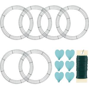 6 Pack Metal Wreath Frame - 20 Inch Wreath Form with 6 Pcs Adhesive Hooks and 38 Yard 22 Gauge Paddle Wire