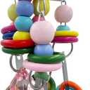Metallic Pots and Multicolored Ring Strings Toys, Pullable 5 Stainless Steel Cups and Wooden Ring Toys for Large and Extra Large Parrot Amazons Macaws African Greys Cockatoos Eclectus