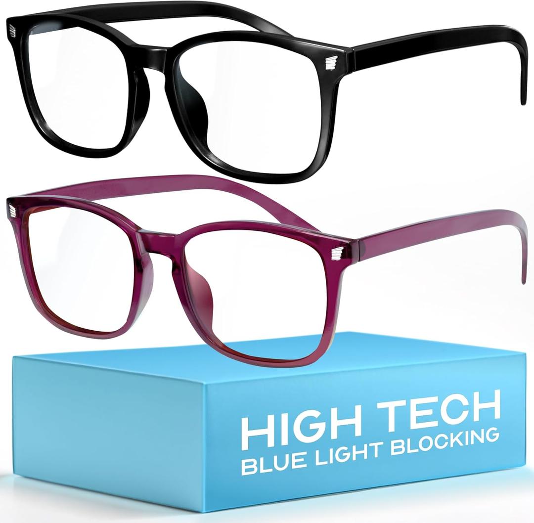 livho High Tech Blue Light Glasses - Advanced Blue Light Blocking Computer Glasses - Screen Fatigue & UV Protection (*B9 Light Black + Dark Purple)