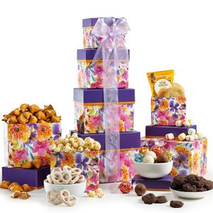 Broadway Basketeers Gift Basket Tower Snack Gifts for Women, Men, Families, College  Delivery for Birthday, Appreciation, Thank You, Get Well Soon Care Package (Floral)