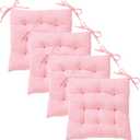 MissSoul 4Pack Chair Cushions for Dining Chairs 15.7"X15.7" Corduroy Chair Pads with Ties Indoor Non-Slip Square Seat Cushion for Kitchen Office Chairs Computer Desk Seat Pad, Pink