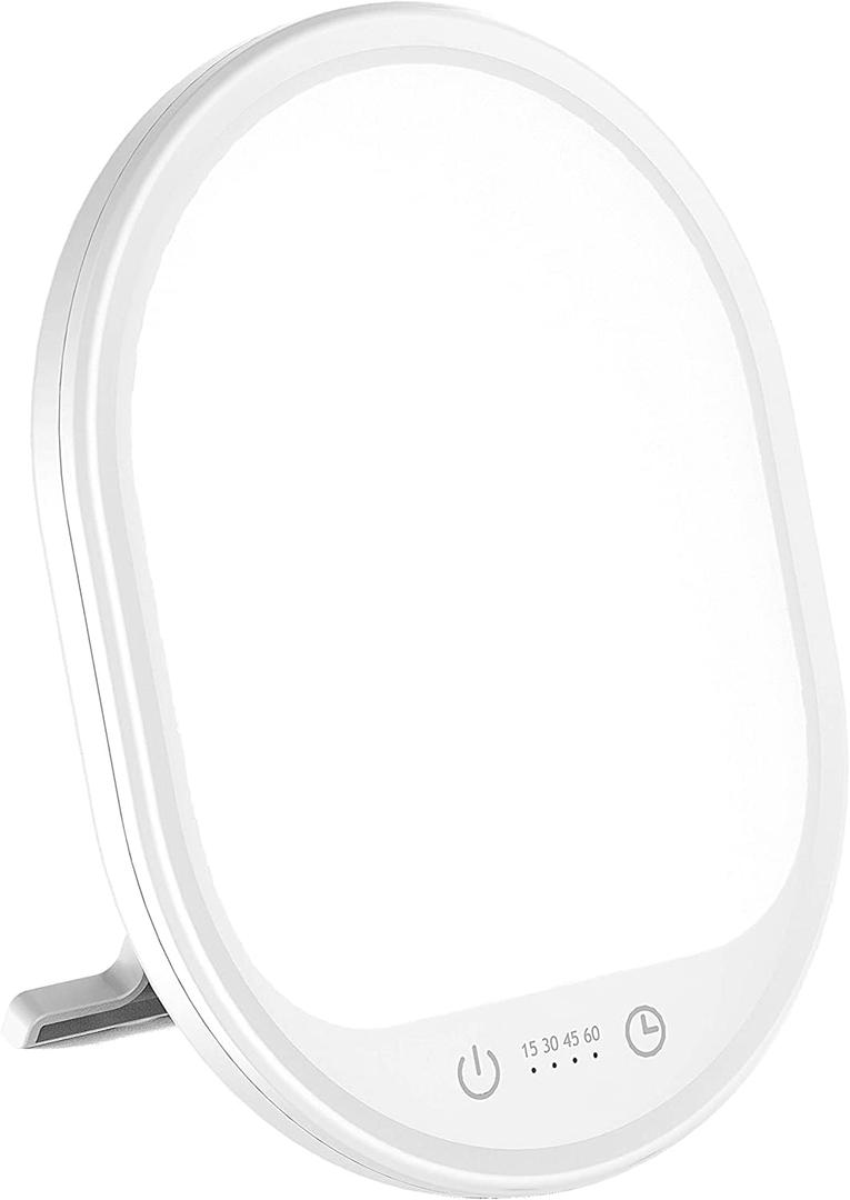 UV-Free 10000 Lux Daylight Lamp - Touch Control with 3 Brightness Levels & 4 Timer Functions, Large Surface & Rotatable Stand for Home/Office (White)