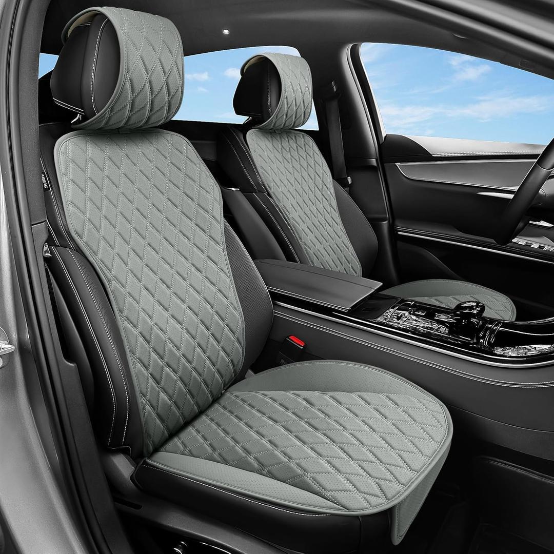 2PCS Front Car Seat Covers - Luxury Leather Water Proof Seat Protector Cover Front Seats, Universal for Cars Trucks SUV, Diamond Pattern, Gray