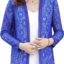 FindThy Womens 3/4 Sleeve Lace Cardigan Long Sleeve Open Front Floral Crochet Shrug Cover Up (X-Large, Blue)