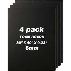 4 Pack Foam Board 30"x40", 0.23" Thick Black Poster Board, Acid-Free Double Sided Foam Core Board for Presentation Art, Display, Office, School Projects, Crafting, Sign Making