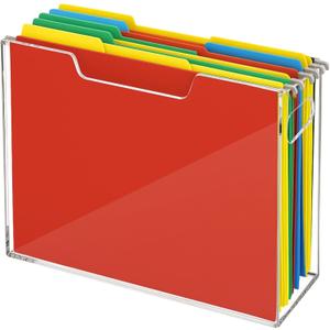 Acrylic File Folder Organizer, Clear Hanging File Organizer Box for Letter Size, Desktop File Holder with Handles, Slim Filing Storage Box for Desk Office Home Work, 12.2 x 9.4 x 3.5 in