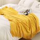 Homiest Decorative Knitted Throw Blanket with Fringe Soft & Cozy Tassel Blanket for Couch Sofa Bed (Yellow,50x60)