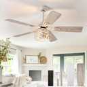 Depuley 52-Inch Ceiling Fans with Lights: Caged Ceiling Fans Dual Finish 5 Blades - Farmhouse Ceiling Fan with Remote Control for Rustic Living Room Outdoor Patio Reversible (White Grey)