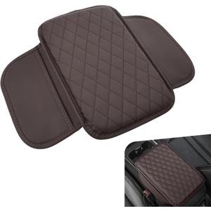 1 PC Car Center Console Cover, Leather Car Armrest Cushion Cover with Side Storage Pockets, Middle Car Interior Accessories, Universal for Trucks, Cars, SUVs (Brown)