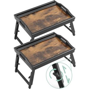 2 Pack Bed Tray Table Breakfast Trays Serving Tray Adjustable Height for Eating Bamboo Bed Laptap Floding Legs with Handles and Phone Holders