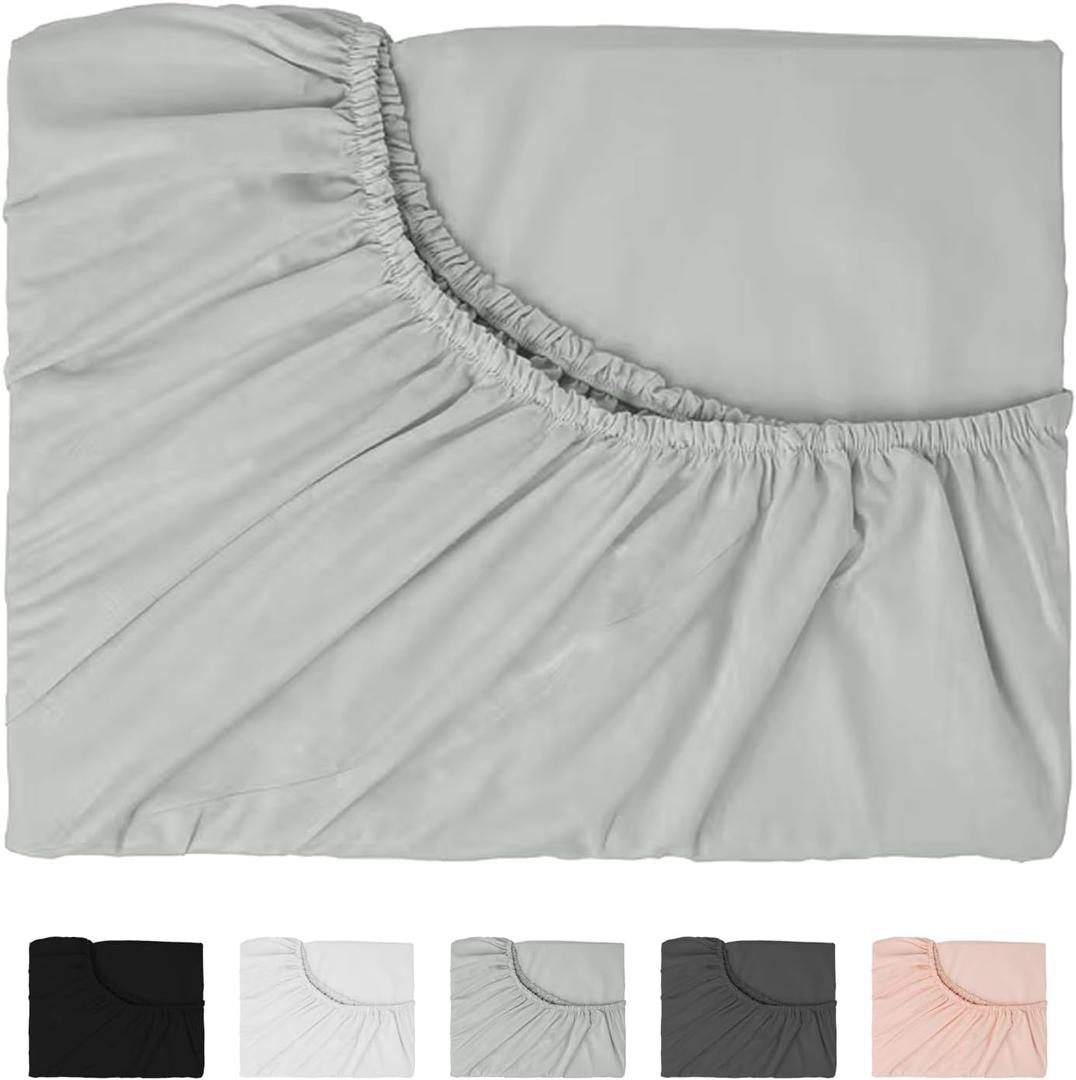 Hotella 100% Microfiber 60"x80" Queen Size Fitted Sheet Only, Hotel Quality Deep Pocket Bottom Sheet, Up to 14 inch Bedding Matress Protector, Machine Washable and Non-Fade, Stay in Place,Light Gray