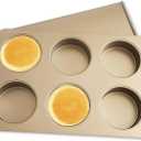 6 Cup Muffin Top Pan for Baking, Nonstick Hamburger Bun Pan, Straight Side English Muffin Cupcake Pans with Lid, Jumbo Muffins Pans for Baking Egg Sandwich Quiche Pancake, Gold (Round Shape)