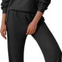 Ekouaer Waffle Knit Lounge Sets for Women Long Sleeve Pajamas Set with Pockets 2 Pieces Outfits Top and Pants (Large, Black)