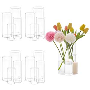 6/8/10 Inch Tall Glass Cylinder Vases Set, Candle Holders & Wedding Centerpiece for Home Table Decor, 3 PCS Elegant Clear Flower Vase for Bouquet, Housewarming Gifts