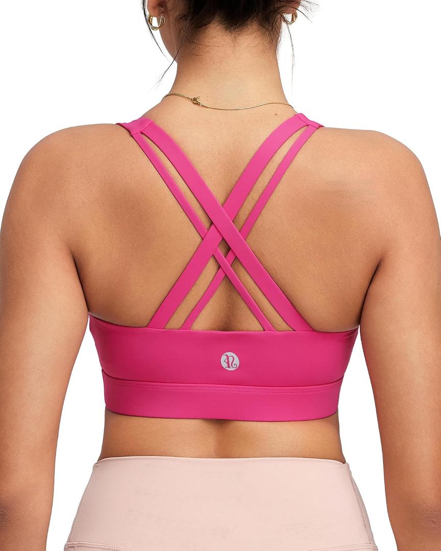 RUNNING GIRL High Impact Sports Bra for Women,Criss-Cross Back Top with Moulded Cups Womens Sports Bra High Support (Pink, L)