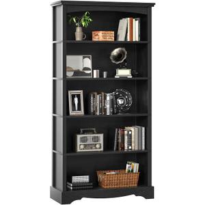 TVU 5-Tier Wooden Bookshelf, 31.5" W x 65" H 9.9" D Bookshelf with Storage, Floor Standing Modern Style Display Bookcase for Living Room, Office, Study Room, Entryway, Black
