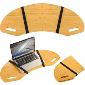 30.5" Wood Curved Lap Desk Table Tray with Handles Wooden Foldable Desk Wood Curved Bed Wooden Lap Board Keyboard Tray for Laptop Computer Mouse(Wood Color)