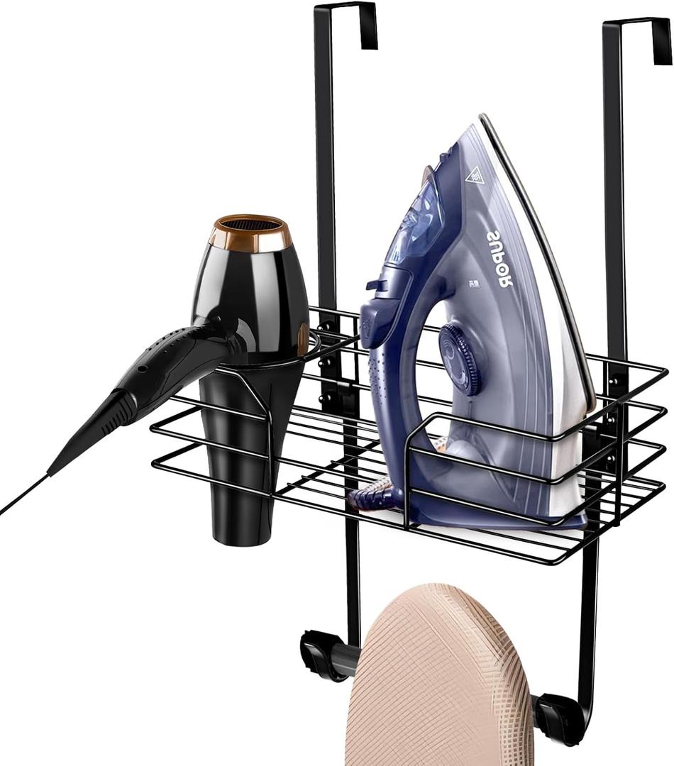 Ironing Board Holder Wall Mount with Hair Dryer Holder,Ironing Board Hanger,Iron Board Hanger Wall Mount,Over The Door Ironing Board and Iron Holder,Iron Hangers Wall MountBlack