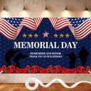 Memorial Day Banner 6x4FT Patriotic Backdrop with Ribbon, Polyester Memorial Day Decorations Banner with 4 Brass Grommets for Remember and Honor Party Photography Indoor Outdoor Decor