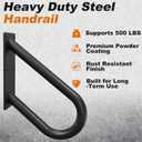 WIPHANY Handrails for Outdoor Step U Shaped Pipe Grab Hand Rails for 1-3 Steps Indoor or Outdoor Stair Wall-Mount Hand Railing for Garage Porch Patio Garden Entrance