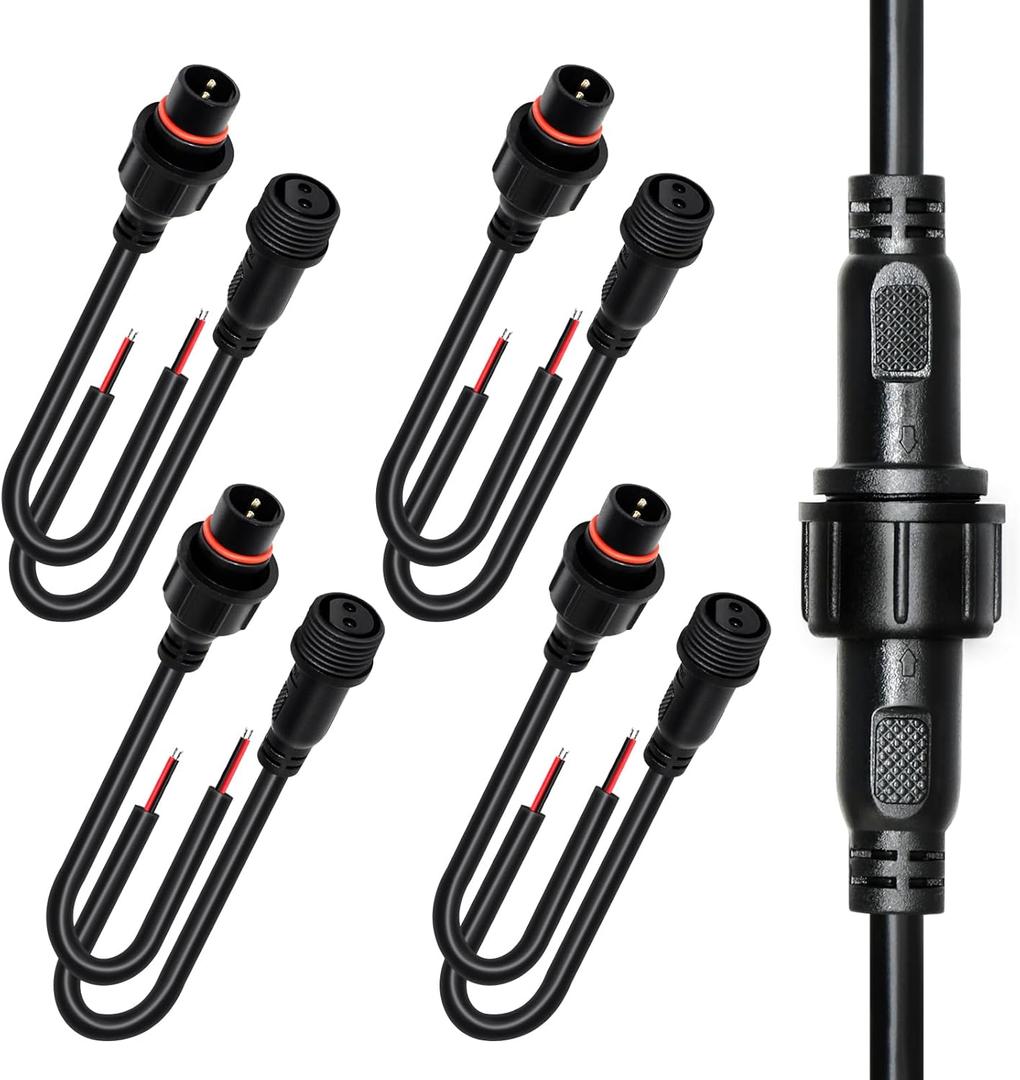 2 pin led Strip Connector 18AWG IP65 Male Female Connector 7.87in Extension Cable for Car,Truck,Boat,Indoor/Outdoor LED Waterproof Connector5 Pairs.