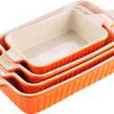 MALACASA Juego de 4 recipientes para hornear, juego de 4 moldes de porcelana para horno, cazuela, platos rectangulares de cermica para hornear lasaa para cocinar pasteles de cocina, naranja