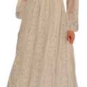 Cercis Womens Off The Shoulder Floral Lace Maxi Wedding Dress Boho Flowy Wedding Guest Formal Long Dresses (Large, Long Sleeve-apricot)