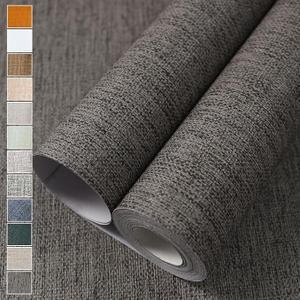 WADILE Grasscloth Peel and Stick Wallpaper 23.6in x 236in, Textured Contact Paper for Cabinets, Faux Linen Wall Paper Pull and Stick, Fabric Vinyl Wallpaper Self Adhesive Brown Gray
