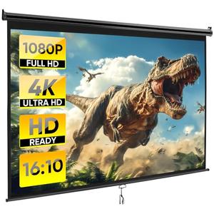 ZENY Projector Screen Pull Down 100 Inch 16:10 HD, Manual Projection Screen Home Theater, Portable Indoor Outdoor Retractable Movie Screen Ceiling Wall Mount (Black, 100'' (16:10))