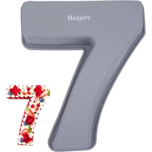 Meajore 3D Large Number Cake Mould,Silicone Baking Letter Ectangle Novel Cake Tins for Birthday Festival and Relationship Marry Anniversary Wedding Party,10 inch Number of 7