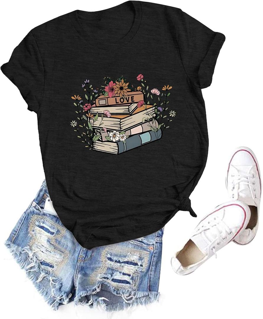 Teacher Shirts for Women Funny Cute Outfit Graphic Shirt Short Sleeve Casual Letter Printed Tee Tops, L