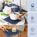 Faux Leather Placemats Set of 6, 12 x 17 Inch Scalloped Table Mats Waterproof Oil-Proof Heat Resistant Wipeable PU Place Mats for for Kitchen, Dining, Outdoor (Dark Blue)