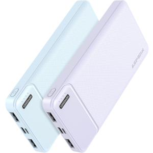 AsperX 2-Pack 10000mAh USB C Output Portable Charger Power Bank Fast Charging, Portable Phone Charger External Battery Pack for iPhone, Android, Google LG and Heated Vest (Blue+Purple)